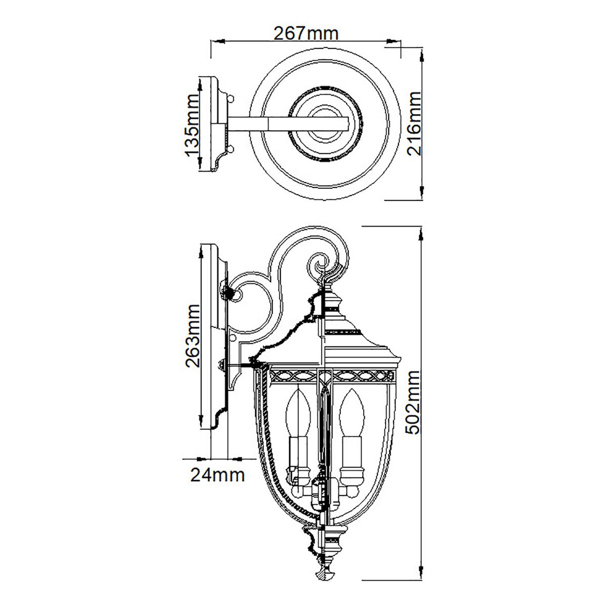 English Bridle Kültéri 3 Izzós Fekete Fali Lantern