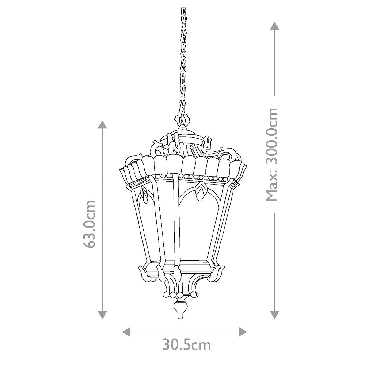 Tournai Szürke Kültéri Extra Nagy Függő Lantern, 3 Izzós