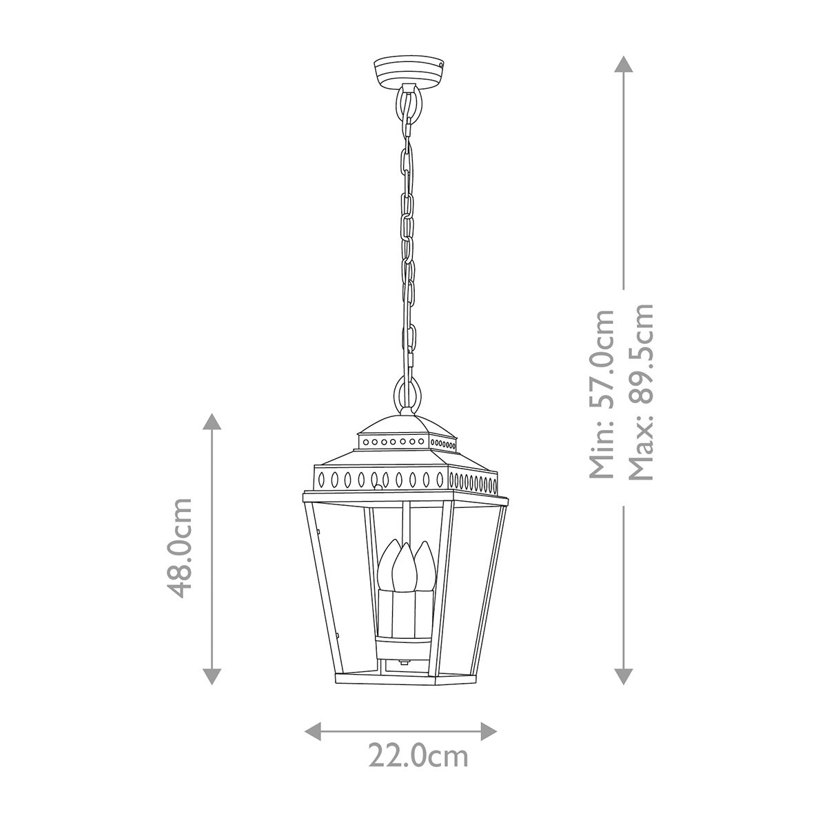 Mansion House Antikolt Sárgaréz Kültéri Függő Lantern, 3 Izzós