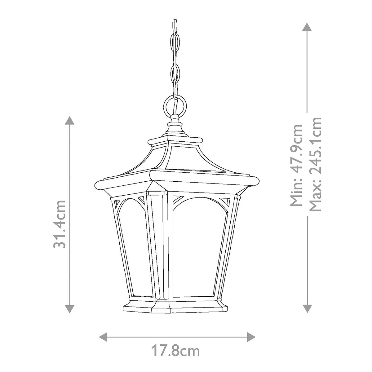 Bedford Kicsi Kültéri Fekete Függő Lantern