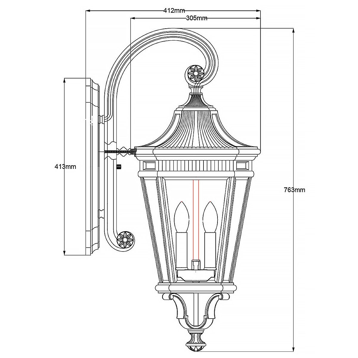 Cotswold Lane Kültéri Nagy Fekete Fali Lantern, 3 Izzós