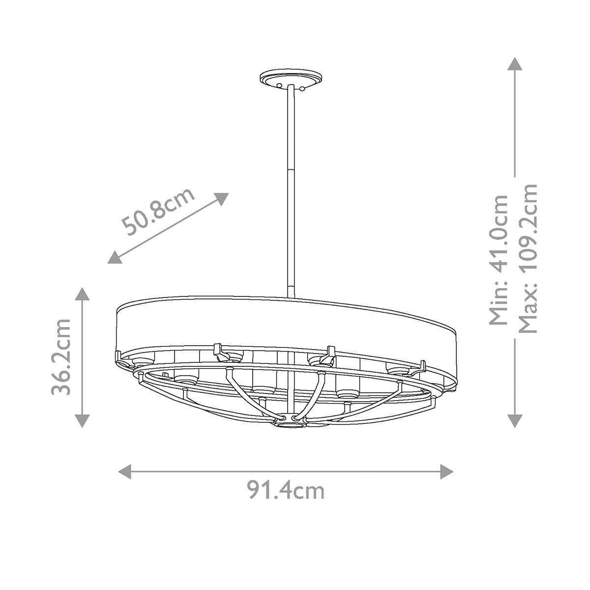 Saldana 8 Izzós Oval Csillár, Ónötvözet