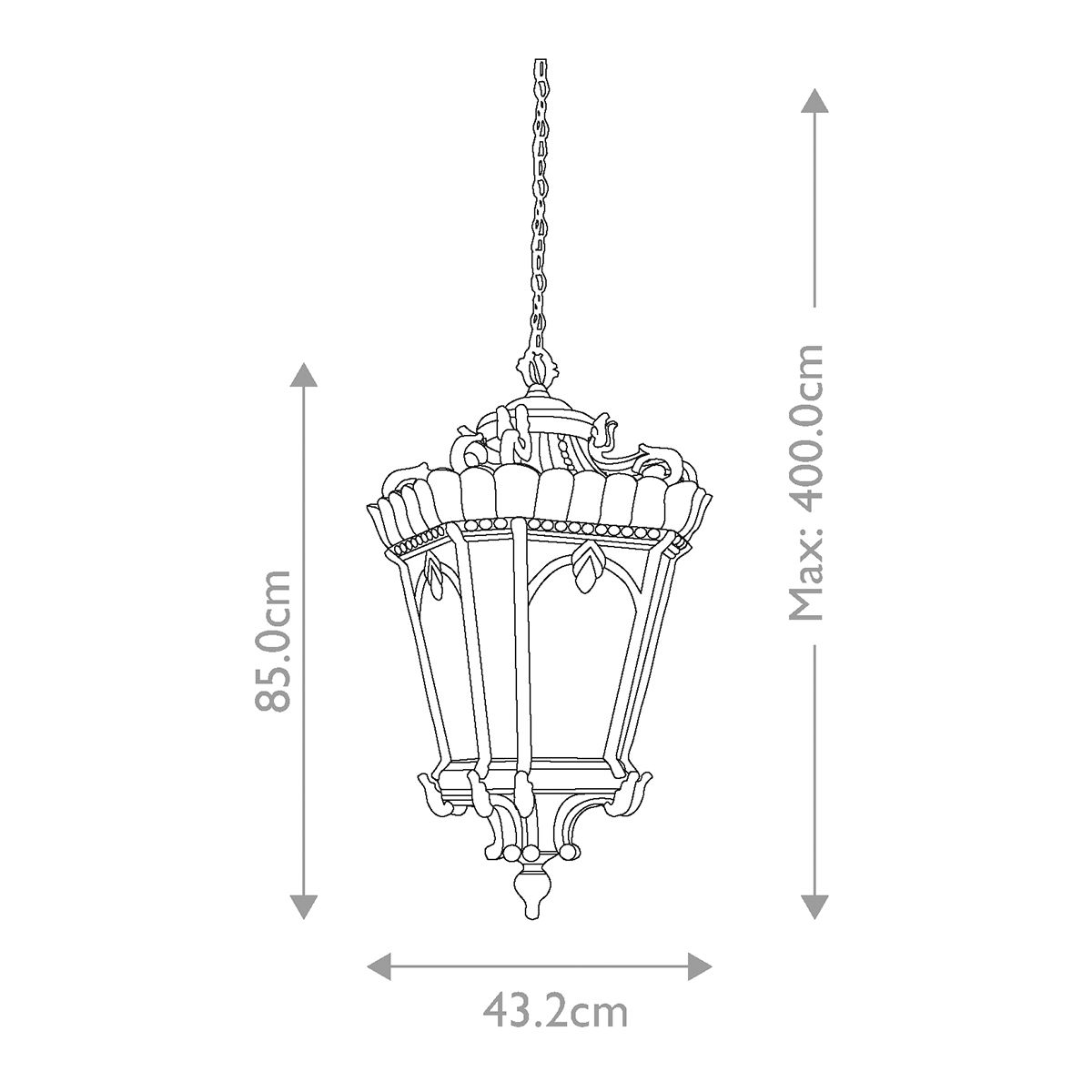 Tournai 4 Izzós Kültéri Szürke Extra Nagy Függő Lantern