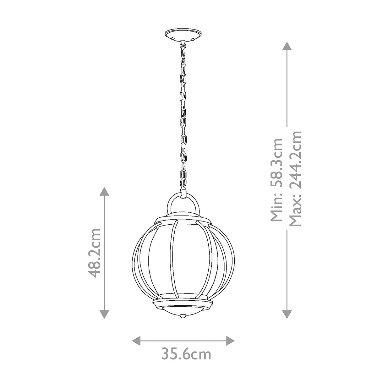 Vésalia Nagy Fekete Kültéri Függő Lantern, 3 Izzós