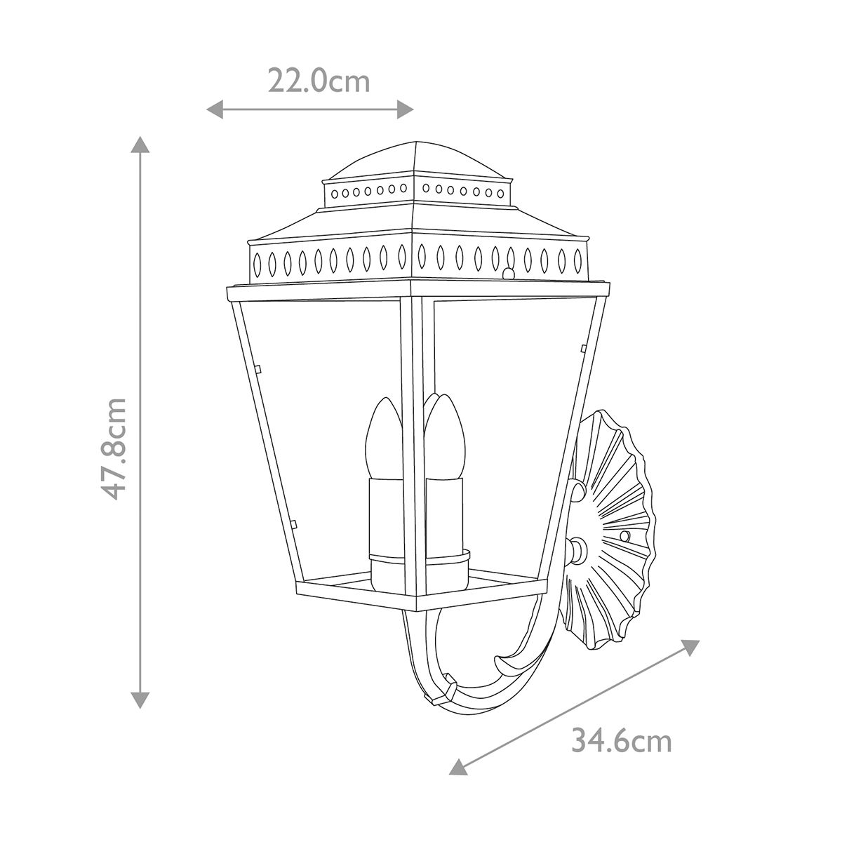 Mansion House Antikolt Sárgaréz Kültéri Fali Lantern, 3 Izzós