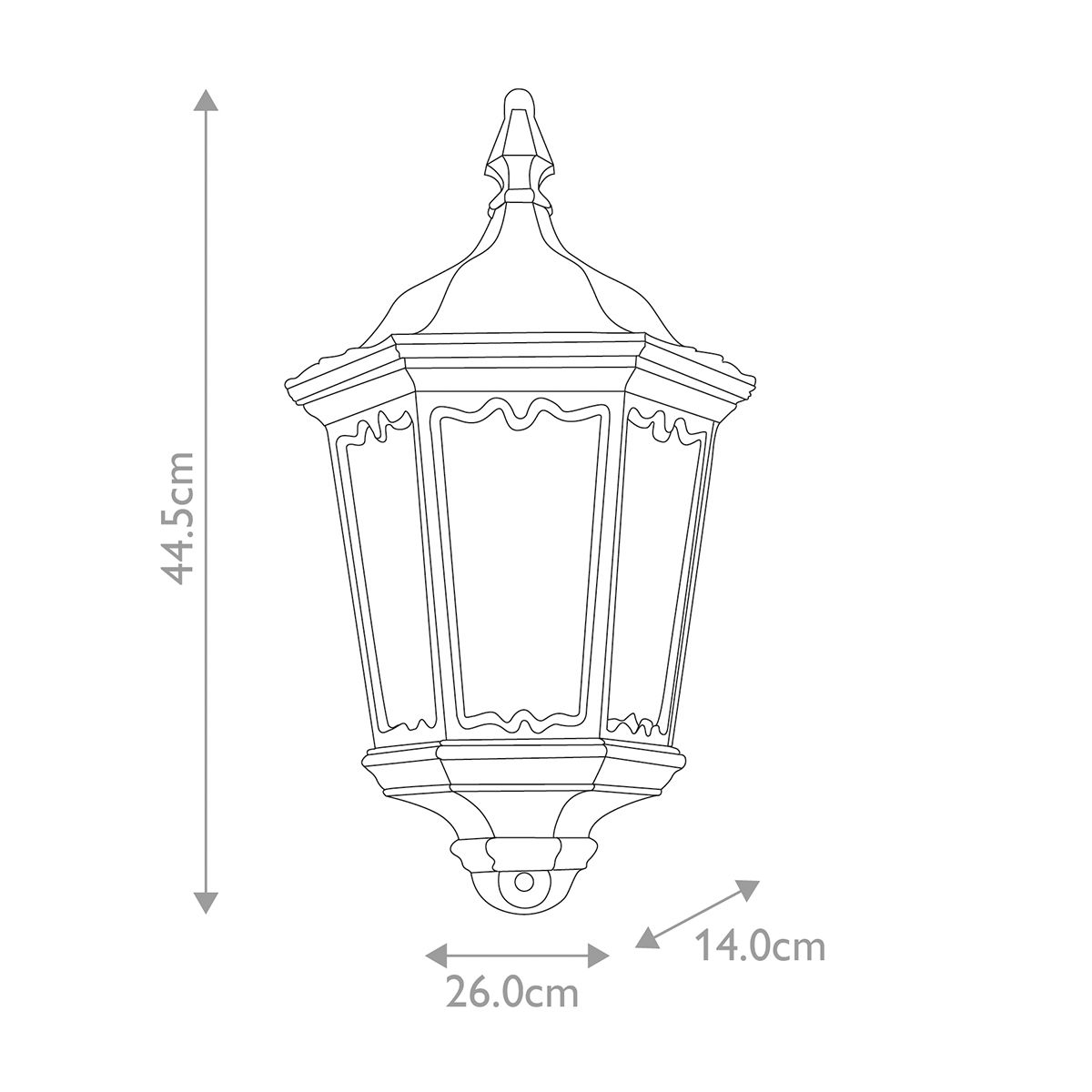 Medstead Kültéri Fekete Fél Lantern Fali Lámpa, Mozgásérzékelő Szenzor