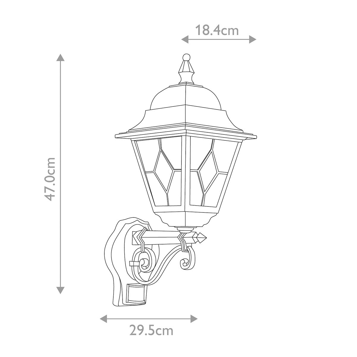 Norfolk Fekete Kültéri Felfelé Néző Fali Lantern PIR Szenzorral