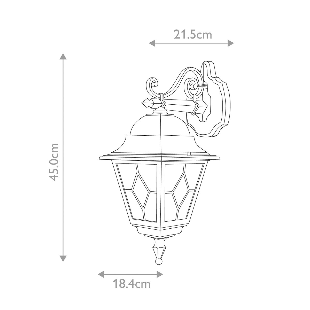 Norfolk Kültéri Fekete Lefelé Néző Fali Lantern