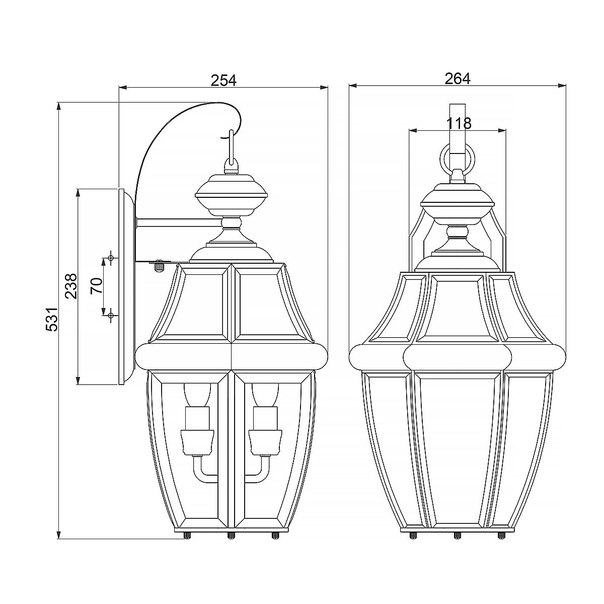 Newbury Kültéri 2 Izzós Nagy Fali Lantern, Vörös Sárgaréz