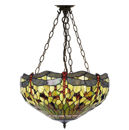 Zöld Szitakötős Tiffany Forditott Mennyezeti Tiffany Függő Lámpa (állítható lánc)