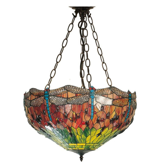 Narancssárga Szitakötős Nagy Fordított Tiffany Mennyezeti Függő Lámpa (állítható lánc)