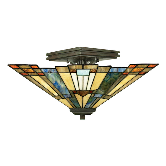 Inglenook Tiffany Style Félig Süllyesztett Mennyezeti Lámpa, 2 Izzós